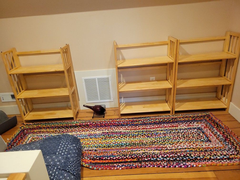 Three Folding Book Shelves In Light Wood Color