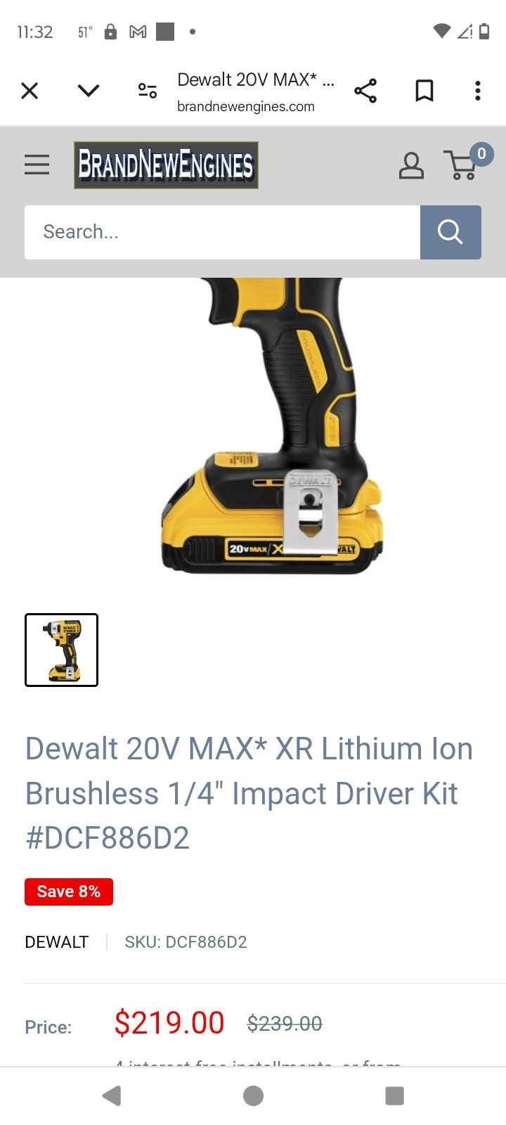 Brand New Never Used 219.00$Dewalt 20V MAX* XR Lithium Ion Brushless 1/4" Impact Driver
