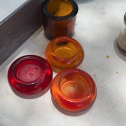 4 Small Glass Candle Holders 