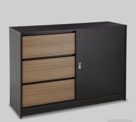 Room essentials walnut / black - 3-drawer and sliding door
