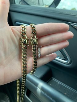 New 14k yellow gold filled Cuban link chain and bracelet set