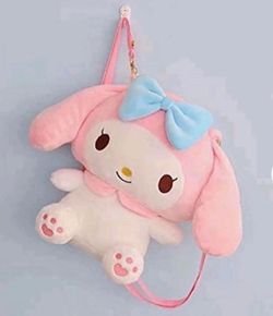 Pink and White Plush Doll Backpack School Bag