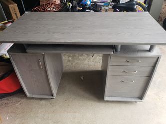 Desk with matching shelves. Gray. Excellent condition