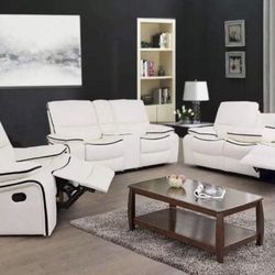 White  Leather Recliner Set Include Sofa, Loveseat And Chair Brand New In Boxes 