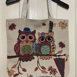 1pc Canvas Bag Night Owl Pattern Pouch Fashion Embroidery Bag Shoulder Bag, New