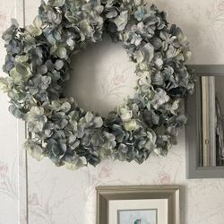 Silk Flower Wreath Light Blues/grays/greens