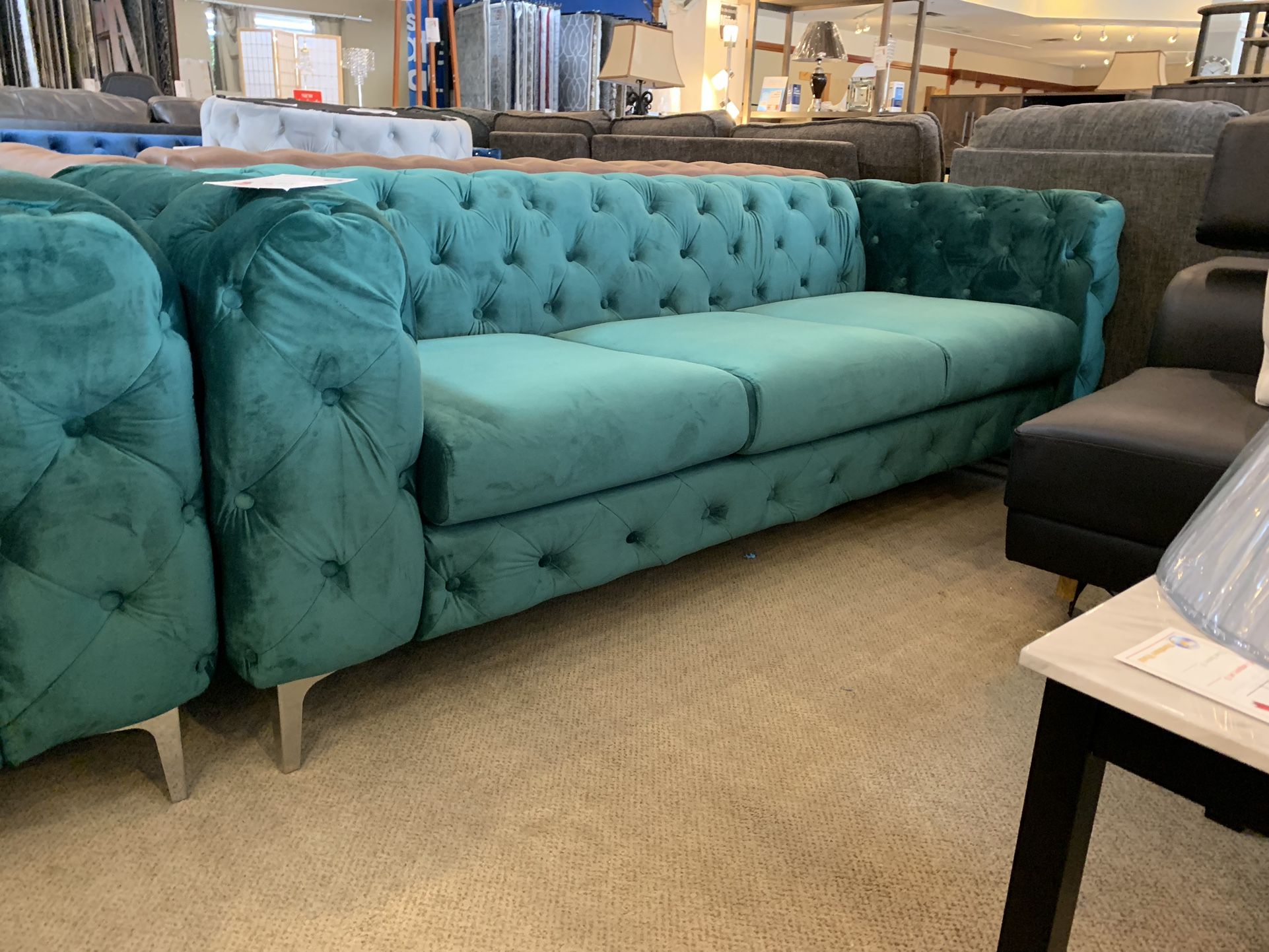 Green Velvet Sofa, Loveseat, and Chair Available In Blue, Black, Grey, And Cream January Special 20% Off