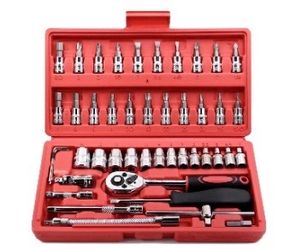 Premium NEW 46Pcs Red Socket Wrench Set with Ratchet & Case for Home & Auto