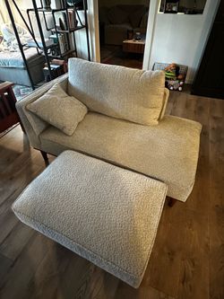 Beige chaise lounge with ottoman