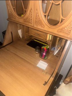 Vintage Wood Secretary Desk with Hutch