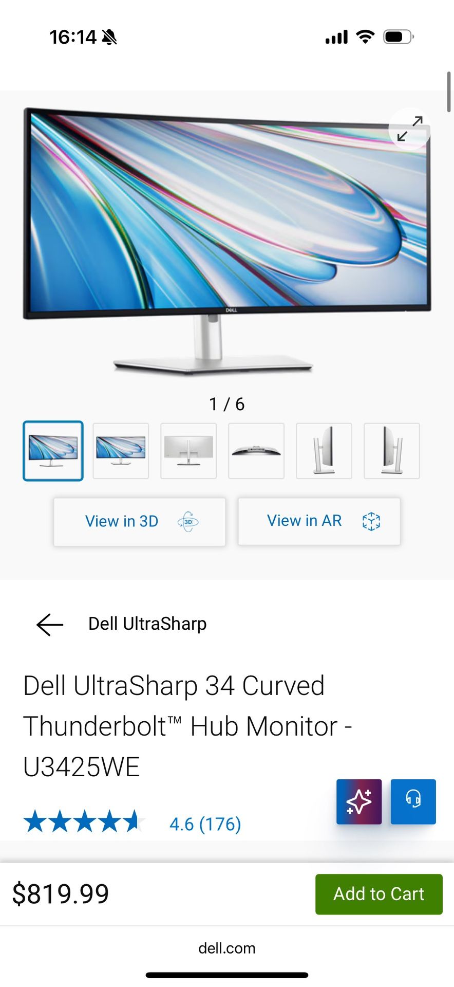 Dell UltraSharp 34 inch Curved Monitor High Def