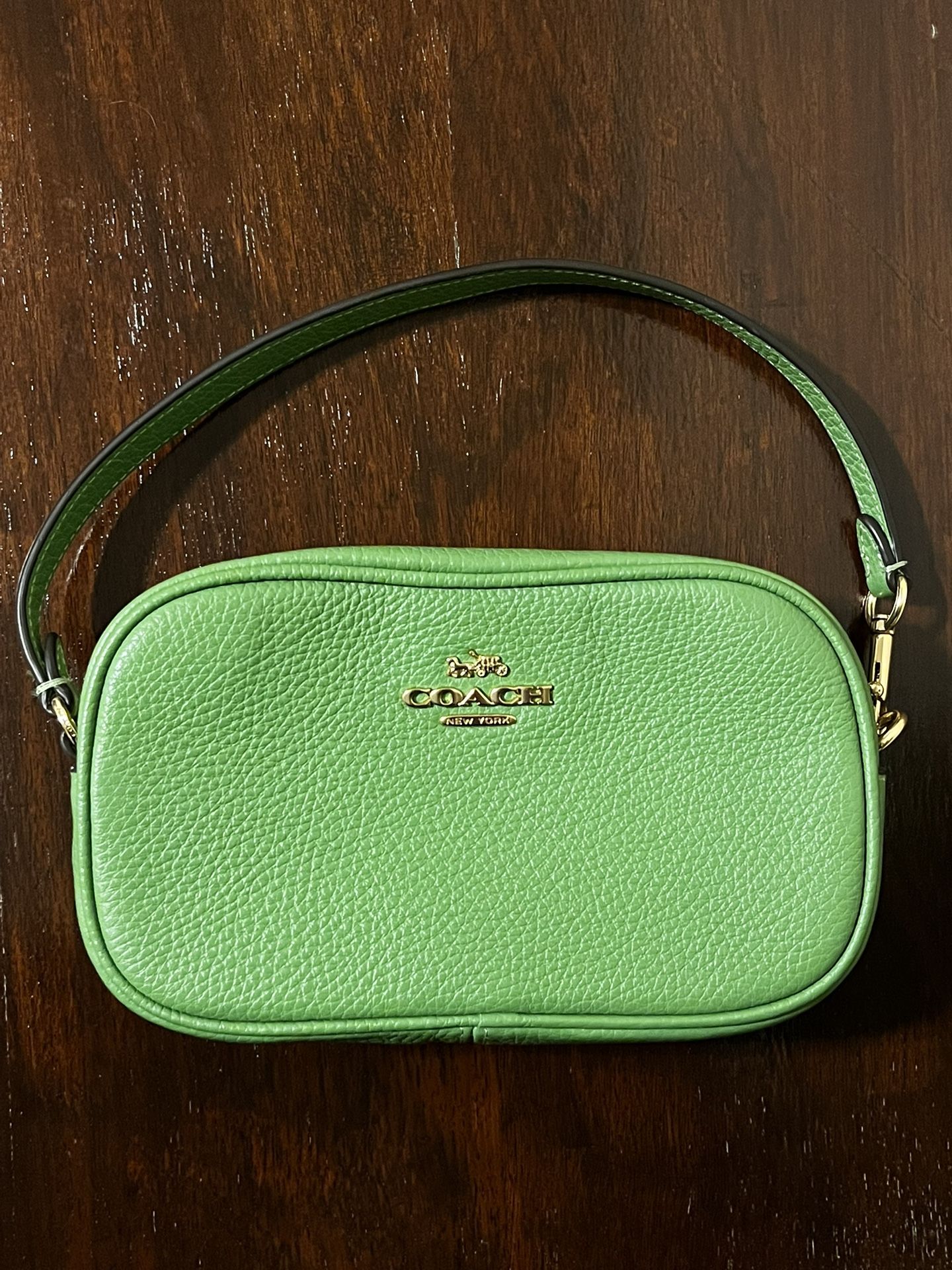 Coach Pebble Leather Bag Jamie Wristlet Handbag (Neon Green)