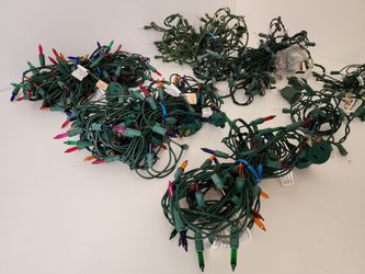 7pack Multi-Color Blue Red Green Purple Orange Color Lights, Green Wire, Indoor/outdoor & Clear Bulb Lights, Green Wire