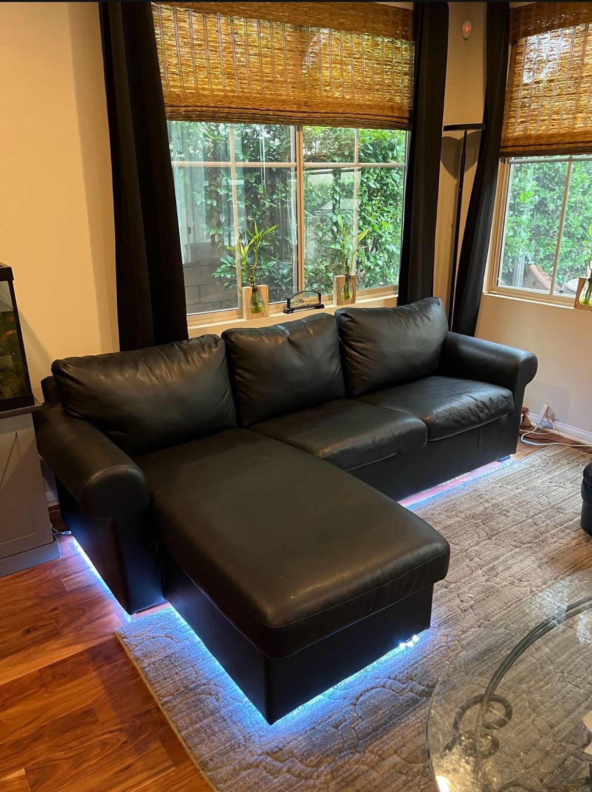 Black Leather Sectional Couch / Sofa