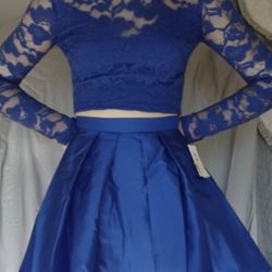 NEW  Jr Sz 1/2 Royal Blue SATIN & LACE 2 Piece Skirt Outfit