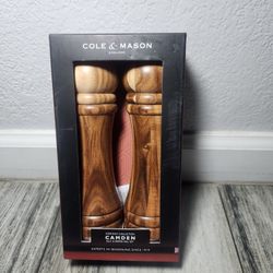 Cole & Mason 7" Camden Traditional Acacia Gift Set - Kitchen Mills with Adjustable Grinding - Flavor-Enhancing Grinder Set - Salt & Pepper Mills for S