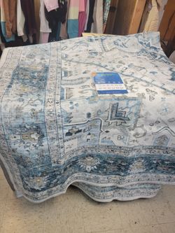 10x13 Machine Washable Area Rug Blue Vintage Pattern