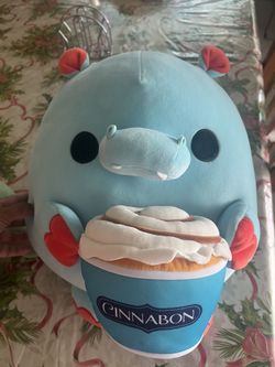 SNACKLES 14" PLUSH HIPPO HOLDING CINNABON CINNAMON BUN SOFT TOY