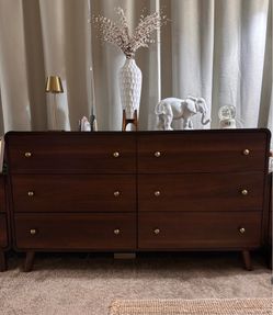 Walnut wood Mid century Modern Yasmin Dresser and 2 nights dressers