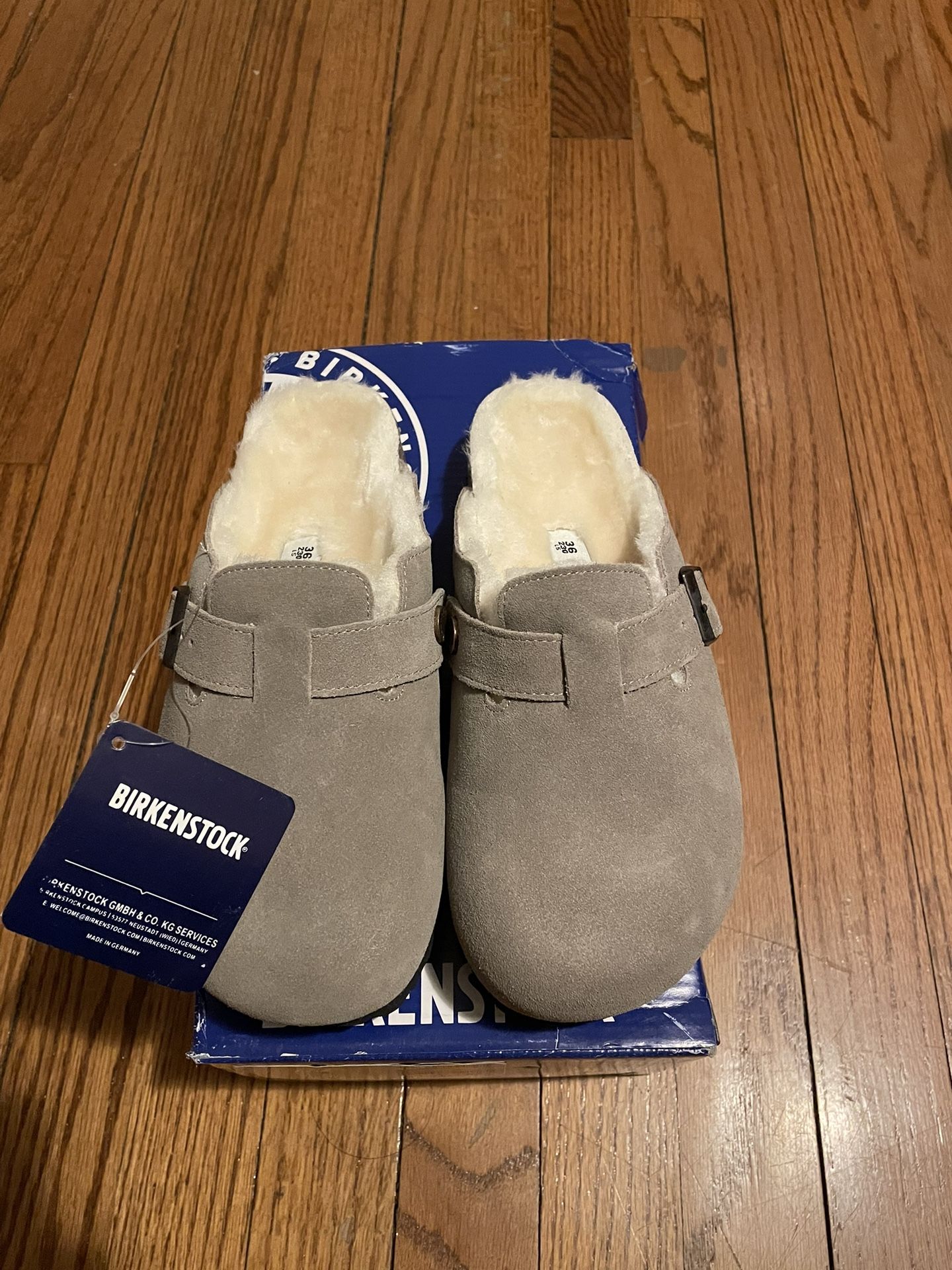 Grey Fury Birkenstocks Clogs