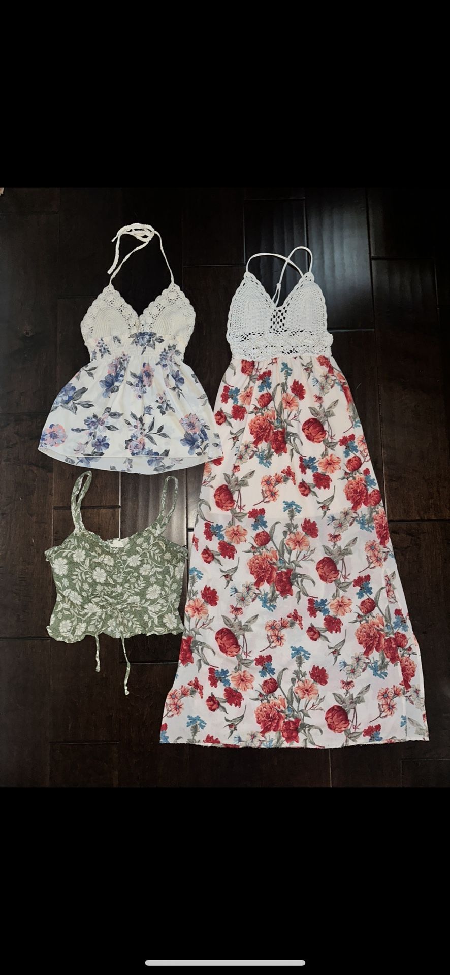Spring/Summer Florals - Crochet Triangle Dress With Cross Back Adjustable Straps & Lining - Crochet Triangle Halter Top (Open Back) 