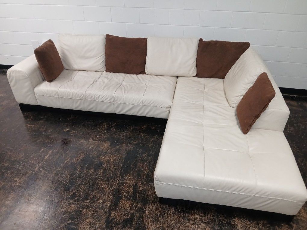 Z-Gallerie White Leather 2pc Sectional $1000 OBO W/FREE DELIVERY 