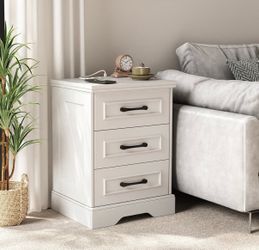MANY AVAILABLE Farmhouse End Table with Charging Station, White Wood Bedside Table with 3 Drawers, Type C, USB Ports & Outlets, Nightstand for Bedroom
