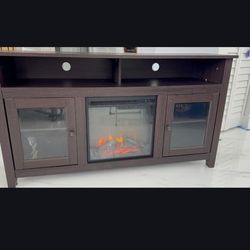 Dark Brown Tv Stand With Electric Fireplace 