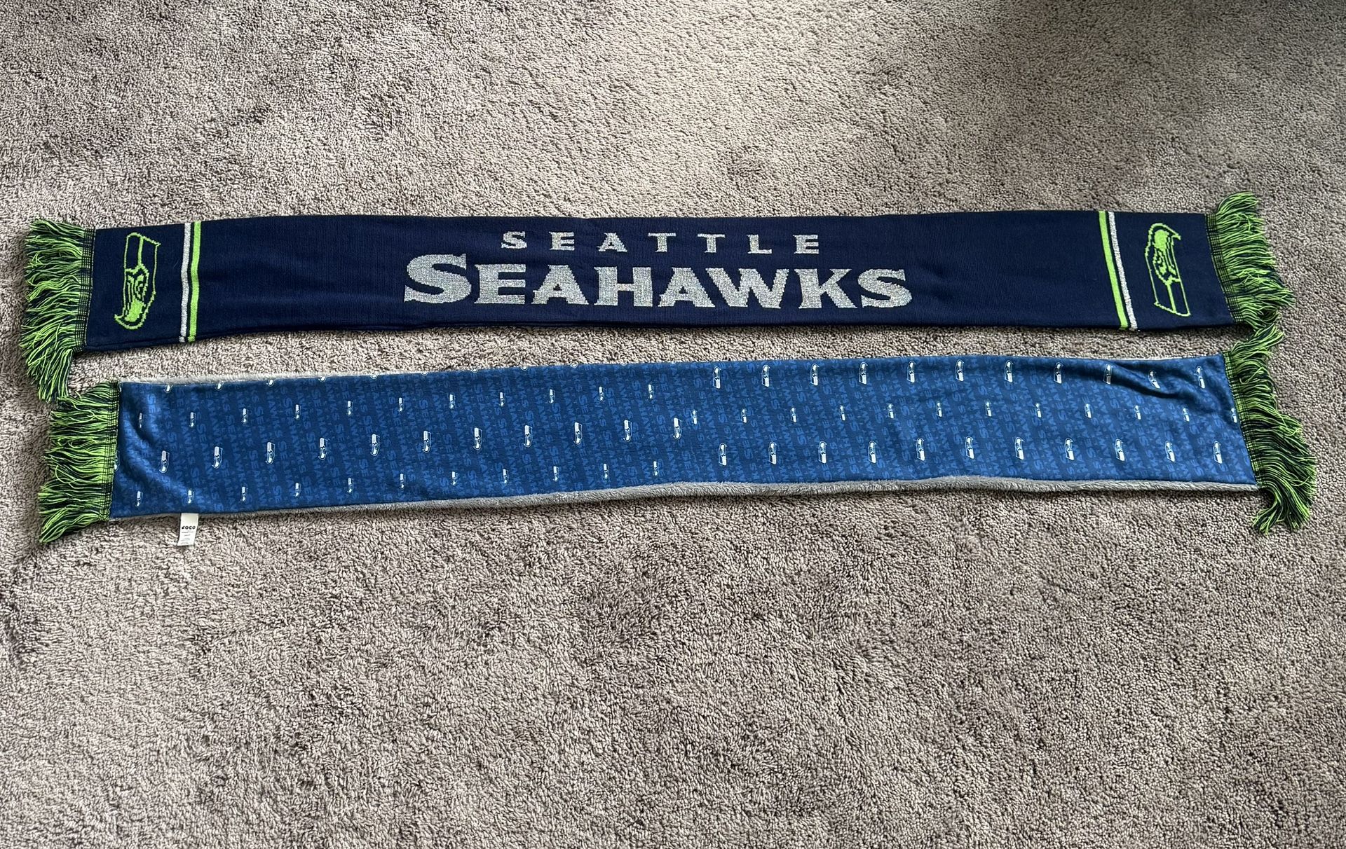 Set of 2 Seattle Seahawks NFL 5 Foot Blue & Gray Scarfs