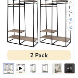 Freestanding Metal 2-Rod Portable Closet / Garment Rack with Shelves