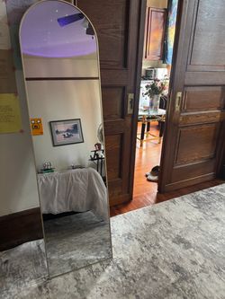 Full-Length Arched Floor Mirror Gold Frame