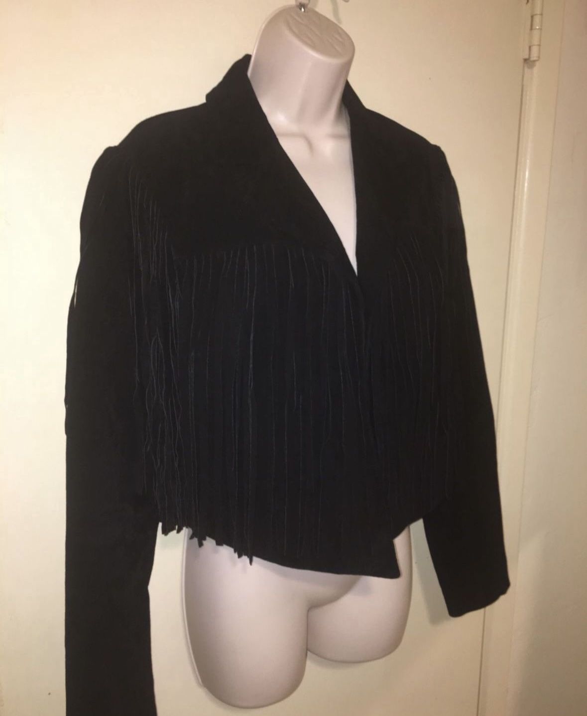 Black Fringed Leather Jacket 