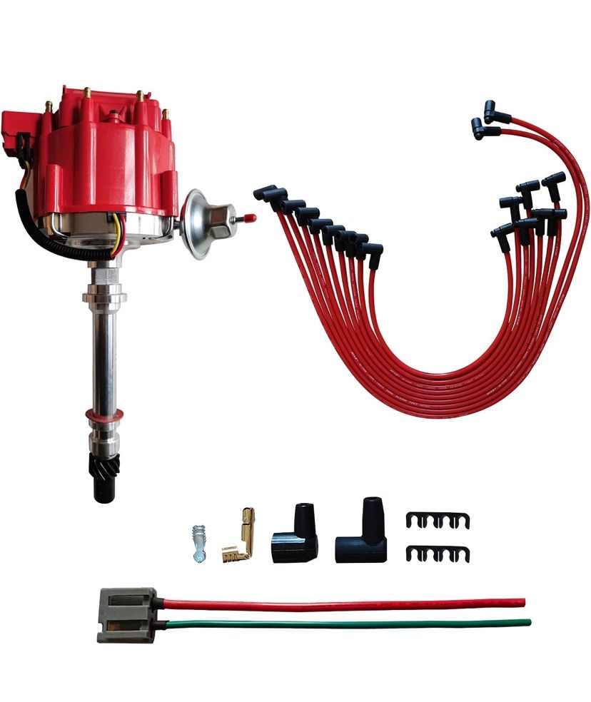 MAS Performance HEI Distributor with Red Cap and Wiring Kit including 65K Coil Compatible with Chevy 305-454 Chevrolet C10 GMC SBC BBC 350-400 4.3L 5.