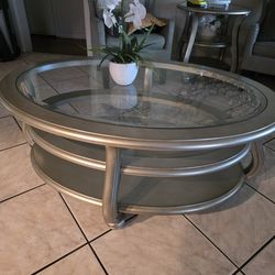 Elegant Gray Finish Glass Top Coffee Table