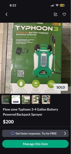 Flow zone Typhoon 3-4 Gallon Battery Powered Backpack Sprayer