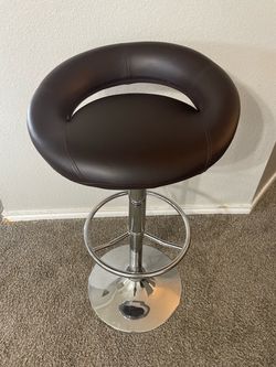 Bar Stool (Modern Brown) - Leather with Silver Chrome Footrest 35x20