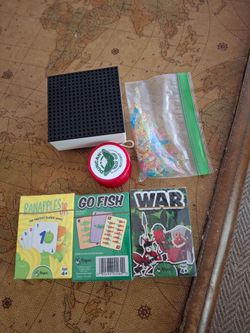 Kids card games, mini lite Brite & Duncan yoyo