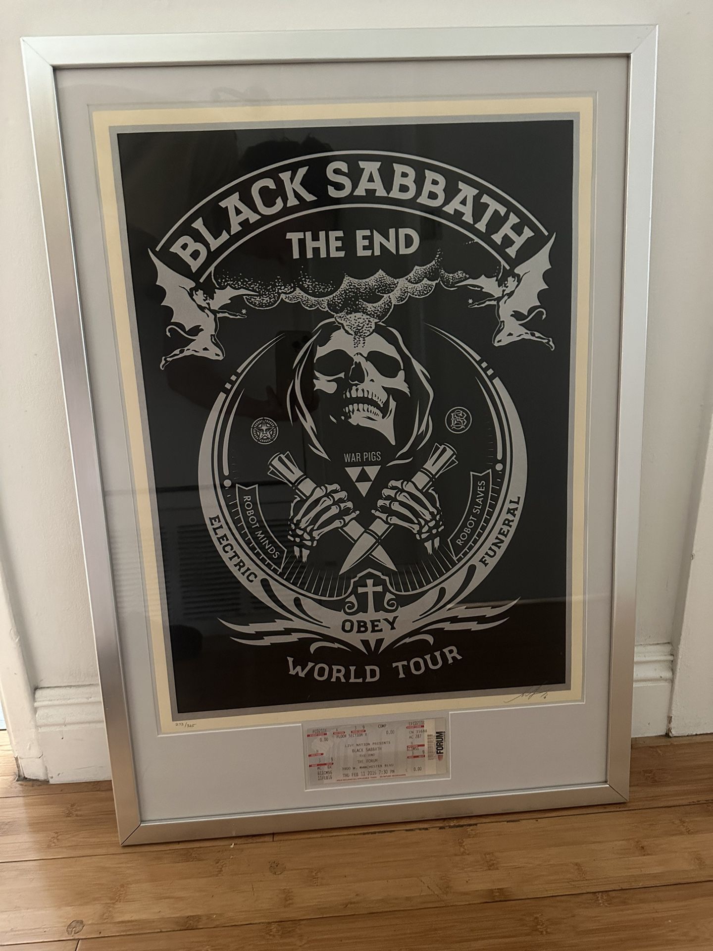 Shepard Fairey Black Sabbath Framed With Concert Ticket