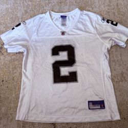 Vintage Reebok Oakland Raiders Russell Jersey Woman’s Or Kids Medium, Not Jeanty, Adams, Carr, Jackson, Lynch