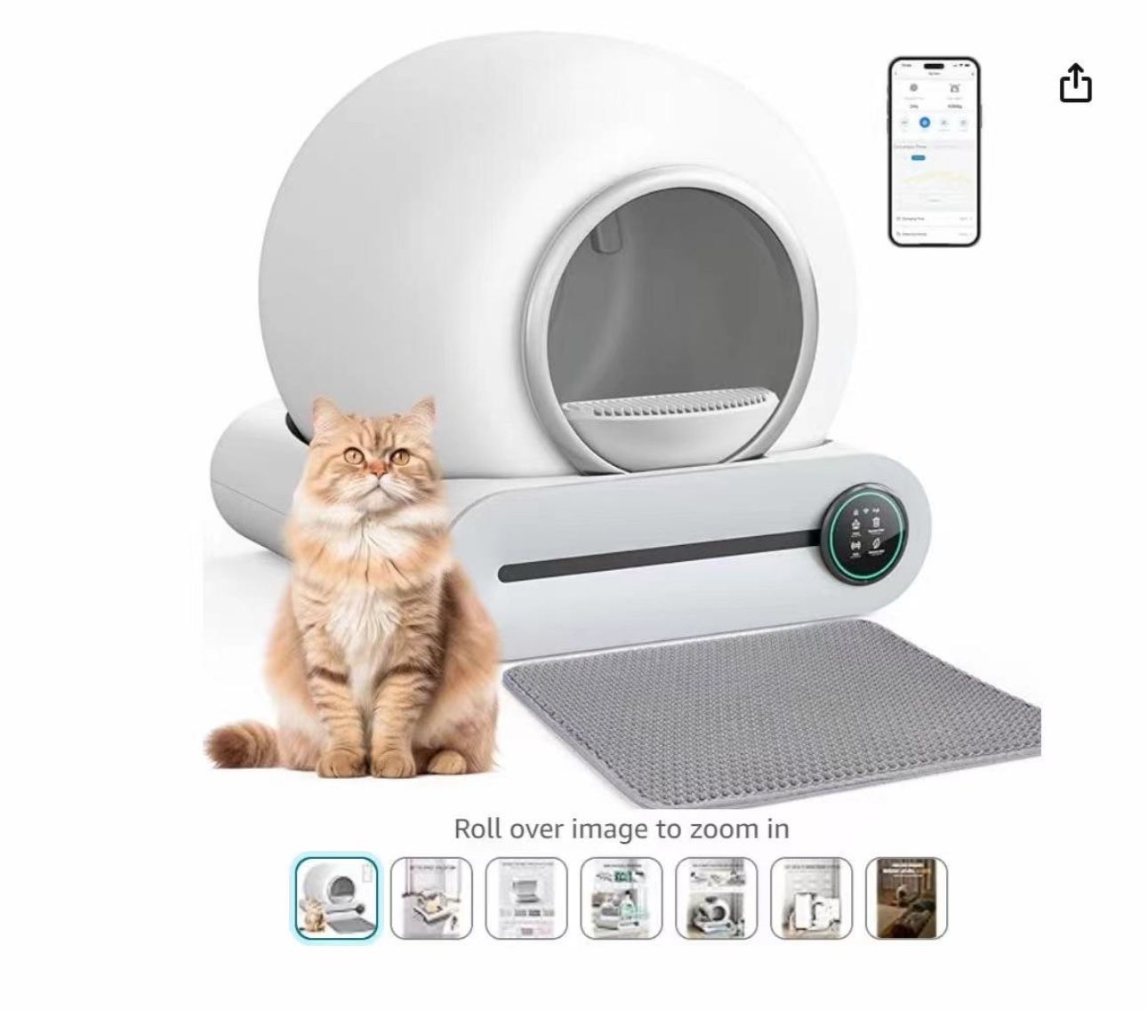 Self Cleaning Cat Litter Box, Automatic Cat Litter Box with APP Control Odor Removal Safety Protection for Multiple Cats, with Garbage Bags