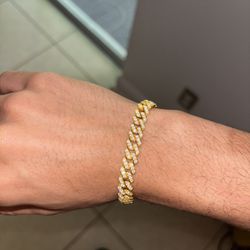 Diamond Test Approved Moissanite Gold Cuban Bracelet 