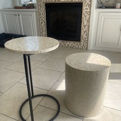 Capiz Shell Accent Tables Set – Mother of Pearl Side Table + Modern End Table (Coastal / Boho)