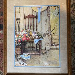 Norman Rockwell 1969 "Spring Flowers" Matted Framed Lithograph Print 21.5"x17.5" 