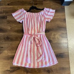 Brand new woman’s Michael Kors brand Off The Shoulder Pink Striped Midi Dress Up For Sale 