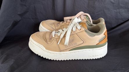 women's adidas Wmns Forum Bold 'Magic Beige Focus Olive Size 6 sneakers featuring a tumbled leather upper in magic beige with olive green