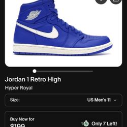 Jordan 1 Retro High  Hyper  Royal
Used
Size 11