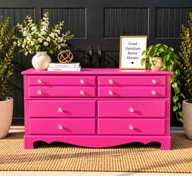 Pink 6-Drawer Dresser with crystal knobs