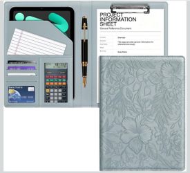 Pls choose blue or green:Clipboard Folder Padfolio, Embossed Faux Leather Interview Legal Document Organizer, Business Card Holder Included Letter Siz