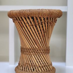 Vintage Woven Bamboo and Rattan Stool / Table (12'') - Bohemian / African