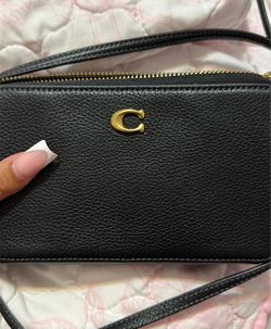 Coach Black Leather Crossbody Wristlet Wallet Purse”